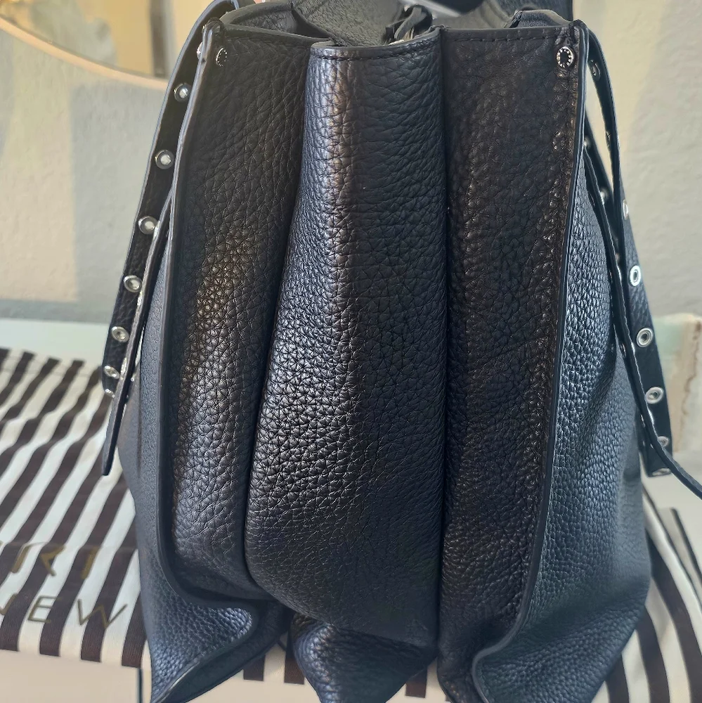 henri bendel Black Leather Tote with Grommet Strap Details